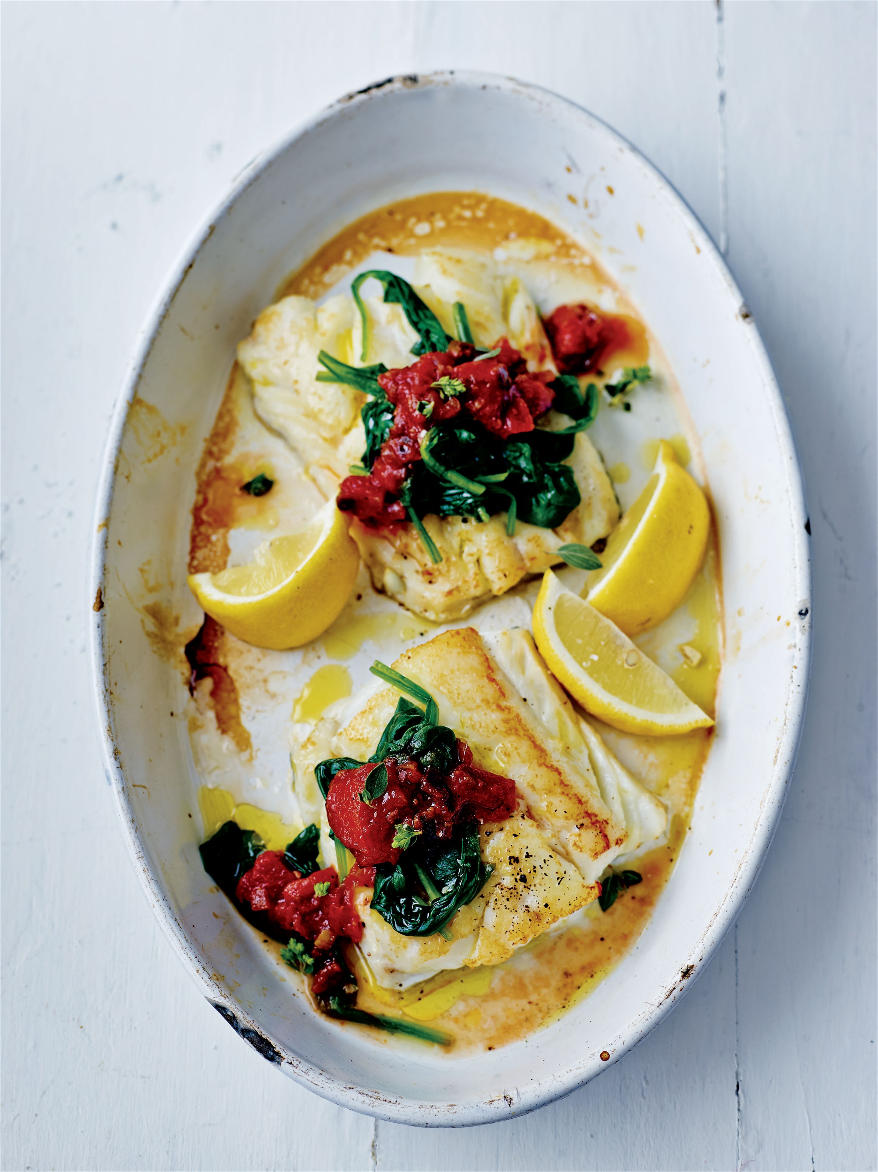 Heart-healthy Sicilian cod with spinach