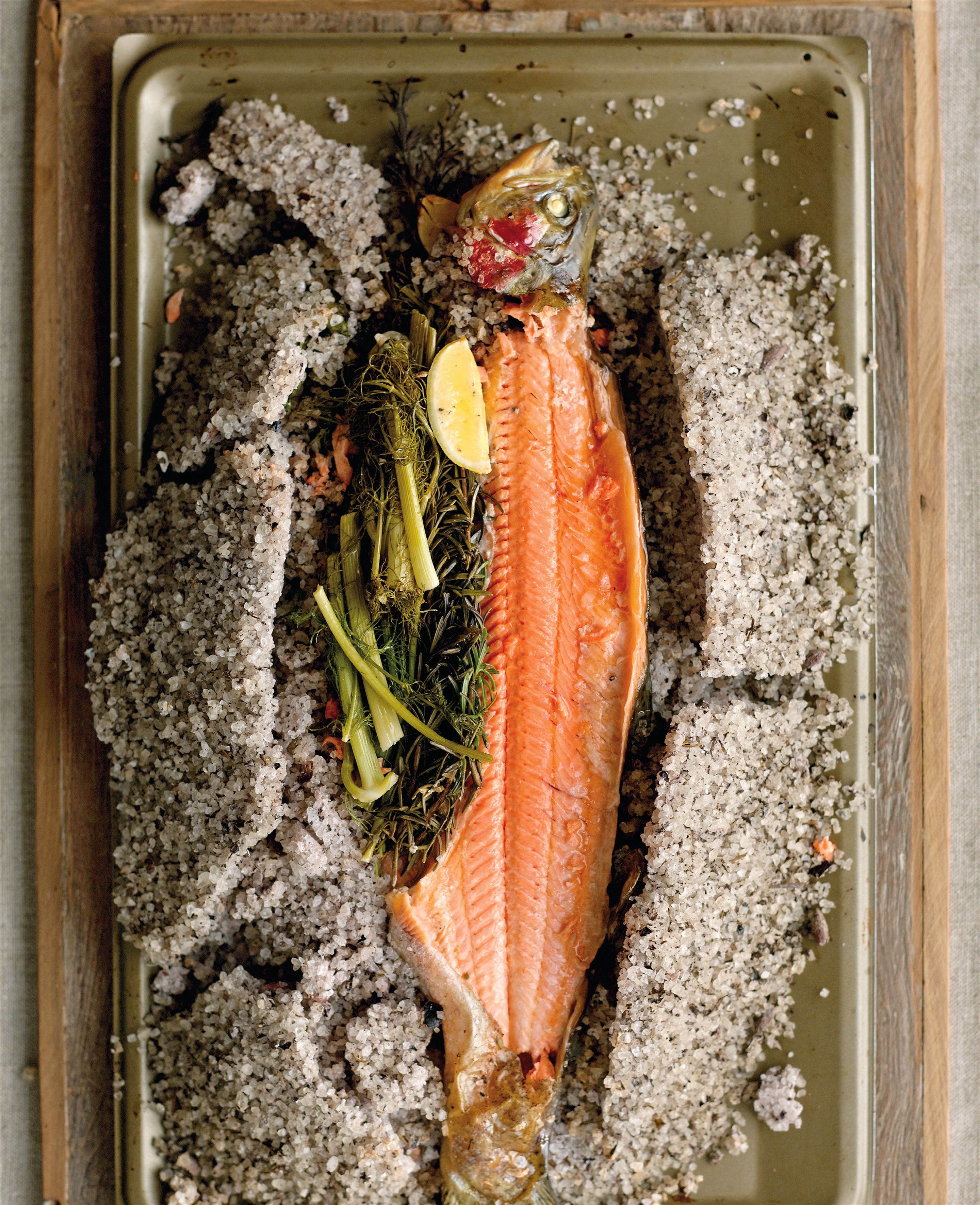 Olive and rosemary salt-crusted ocean trout