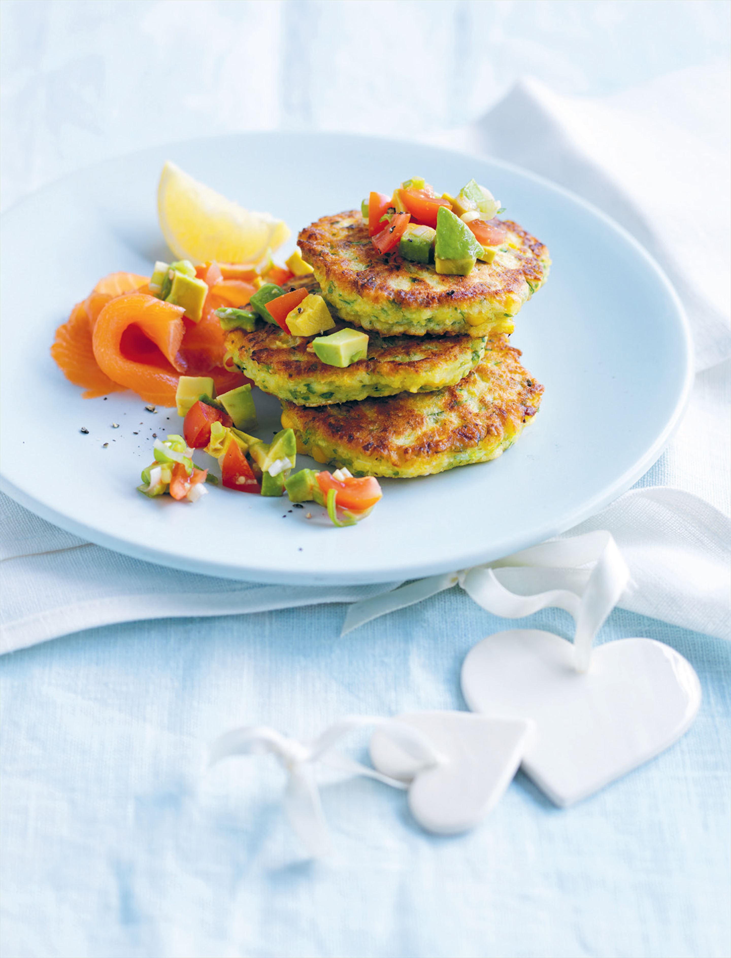 Sweetcorn fritters with smoked salmon