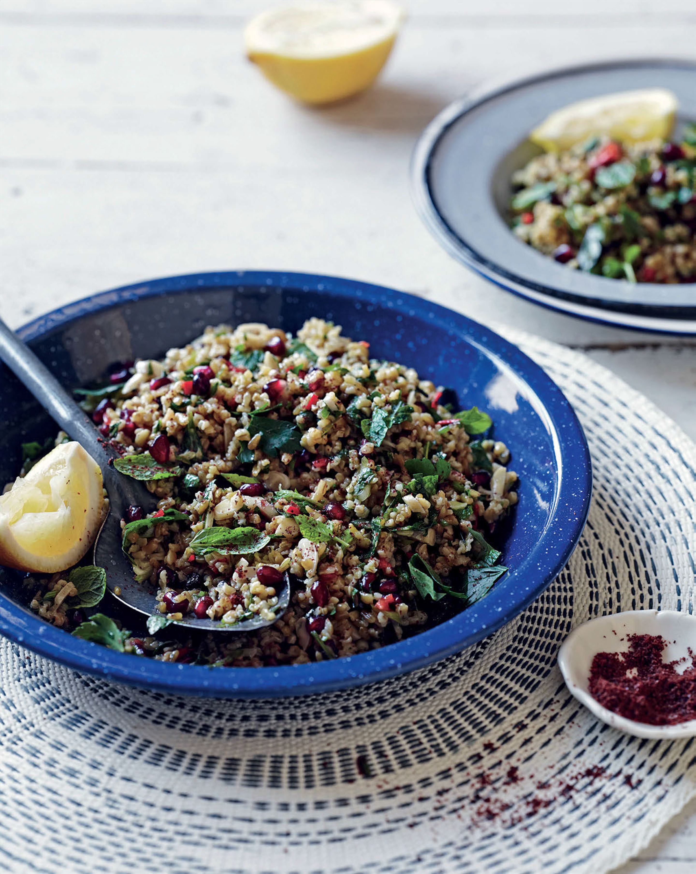 Freekeh salad with almonds and pomegranate