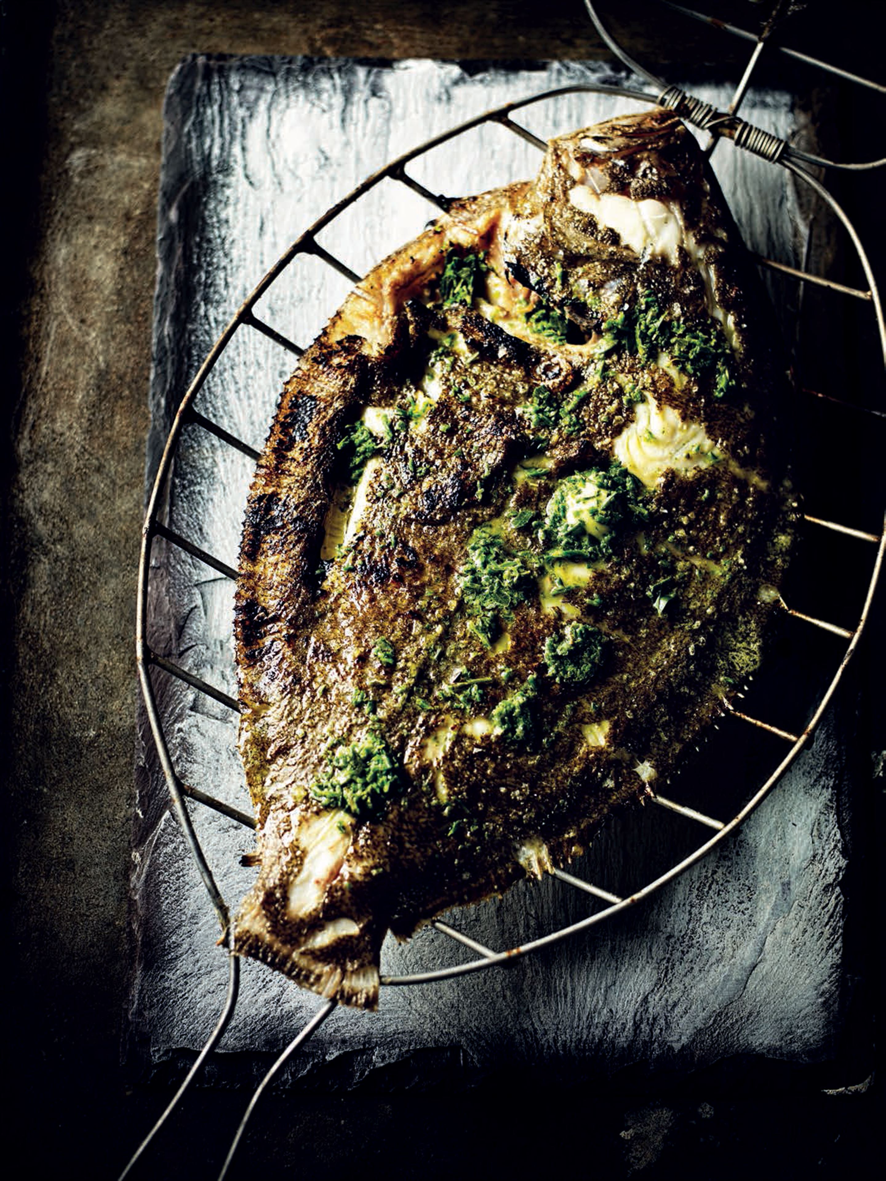 Barbecued brill with seaweed butter