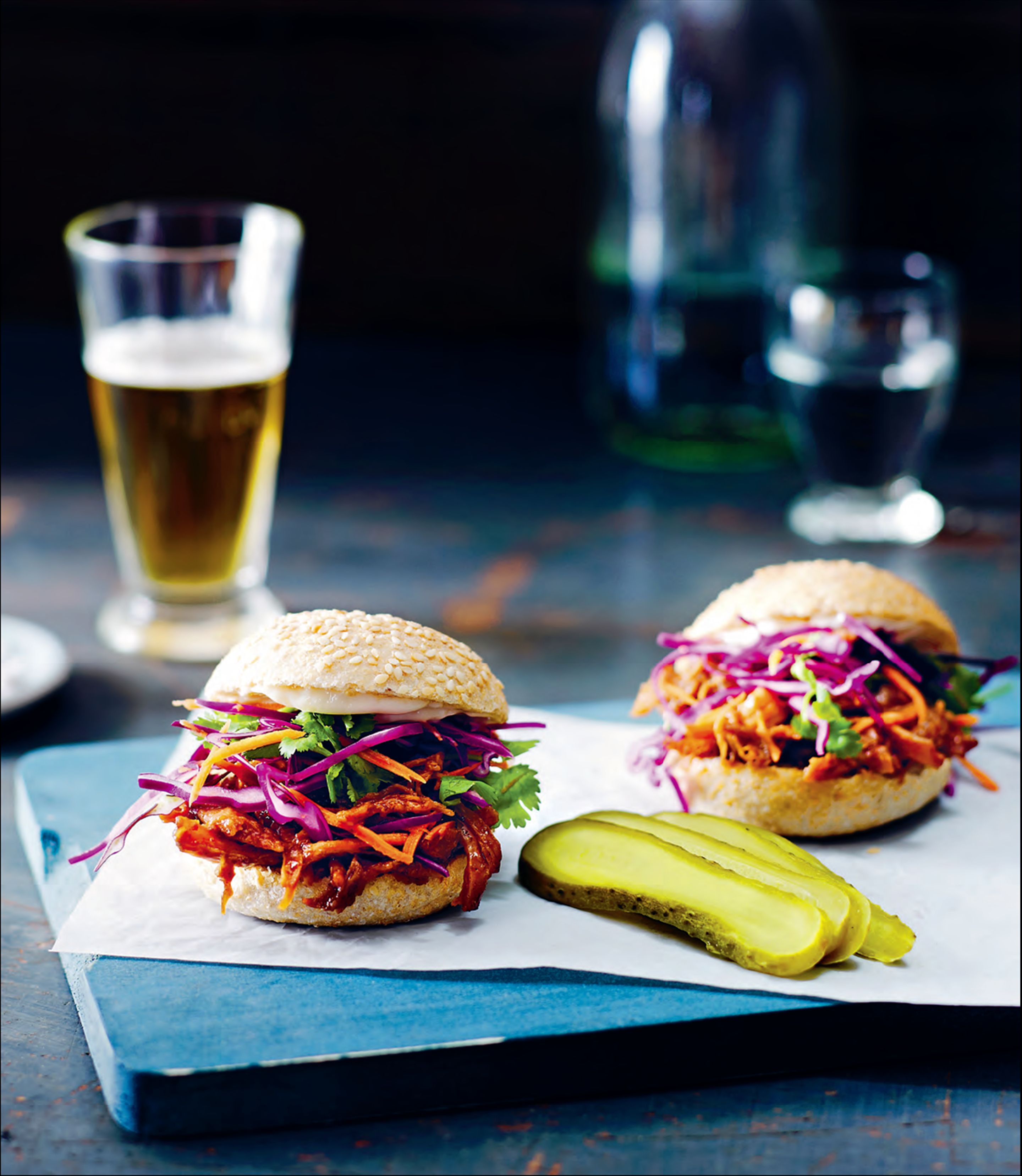 Pulled pork sliders with coleslaw and pickles