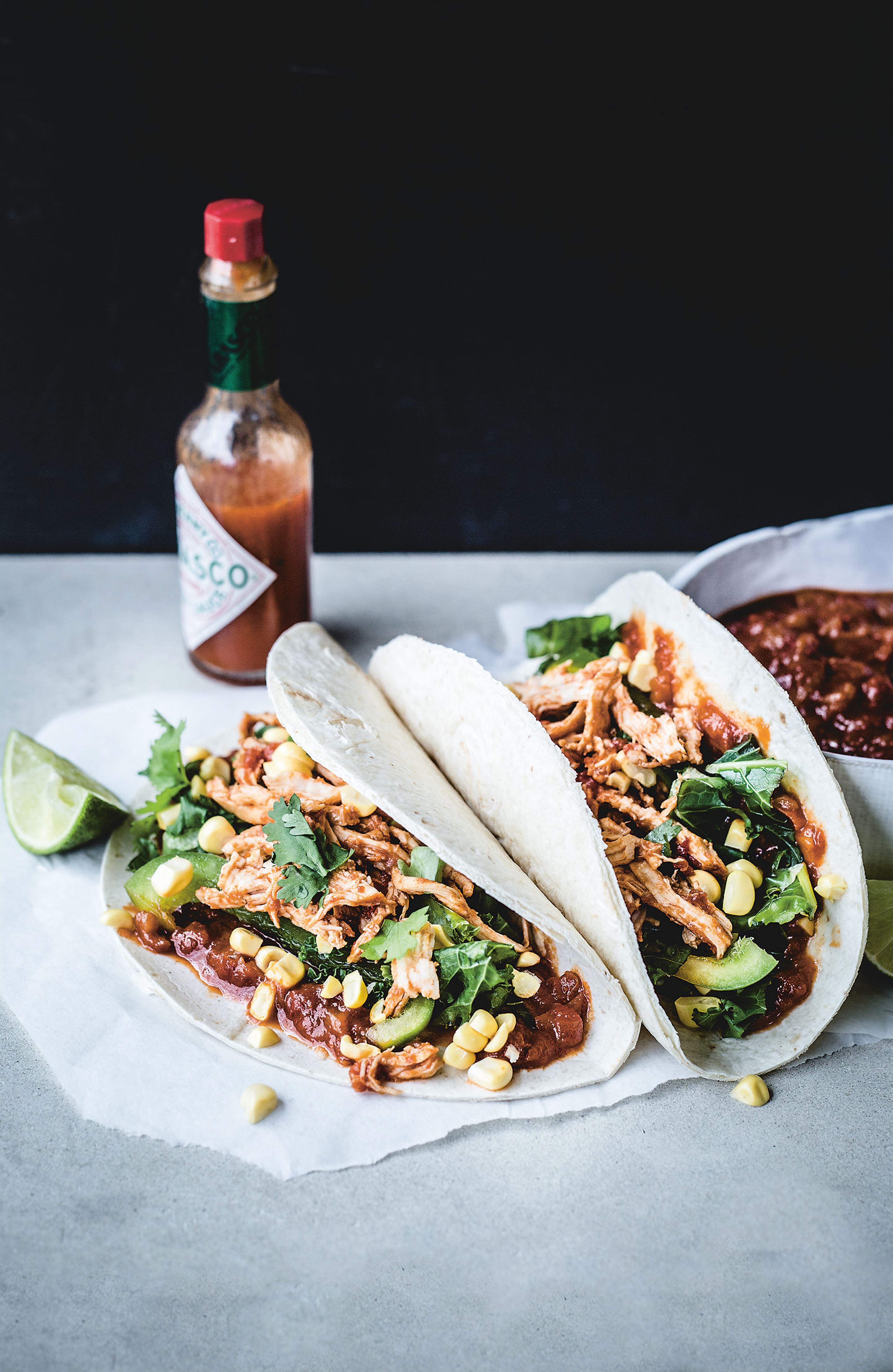 Chicken tacos with peach BBQ sauce