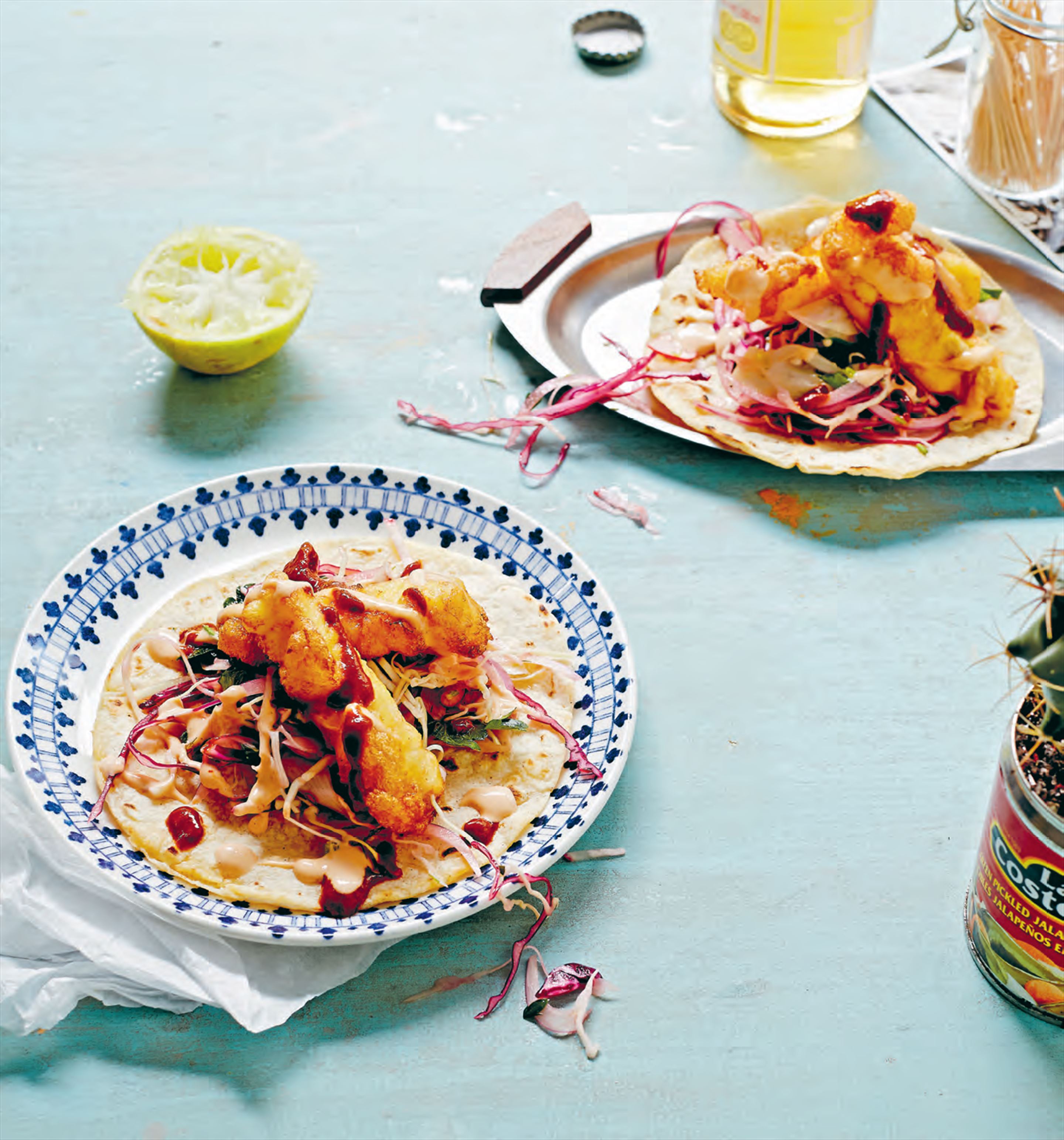 Mr Wilson’s fish tacos with slaw & two sauces