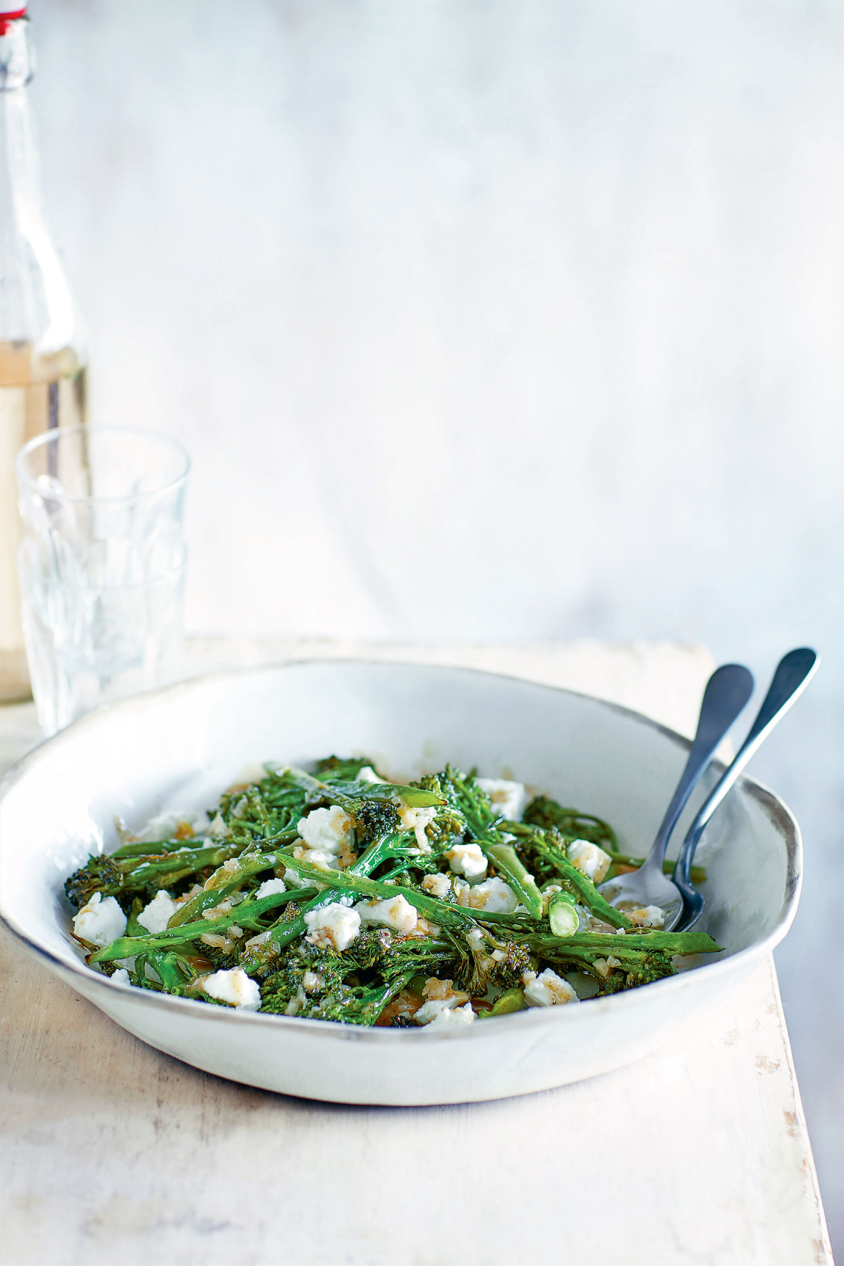 Seared tenderstem broccoli with goat’s cheese and walnut salad