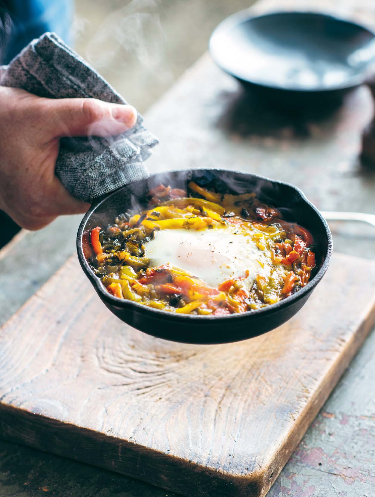 Baked eggs with piperade and sorrel