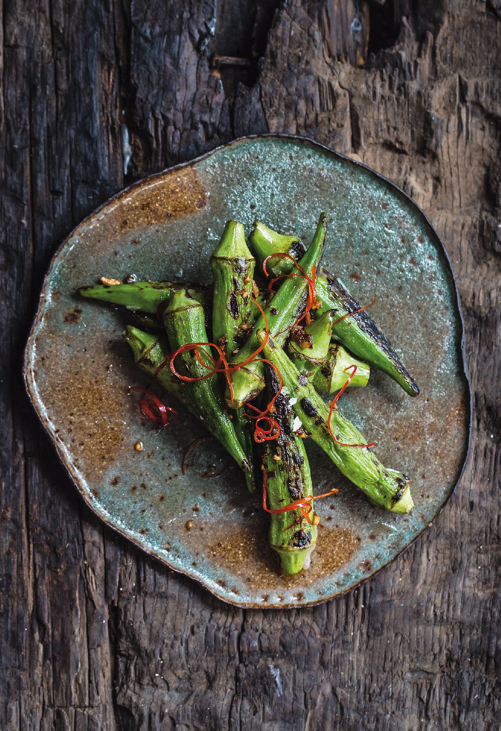Okra, roasted chilli, ginger and garlic
