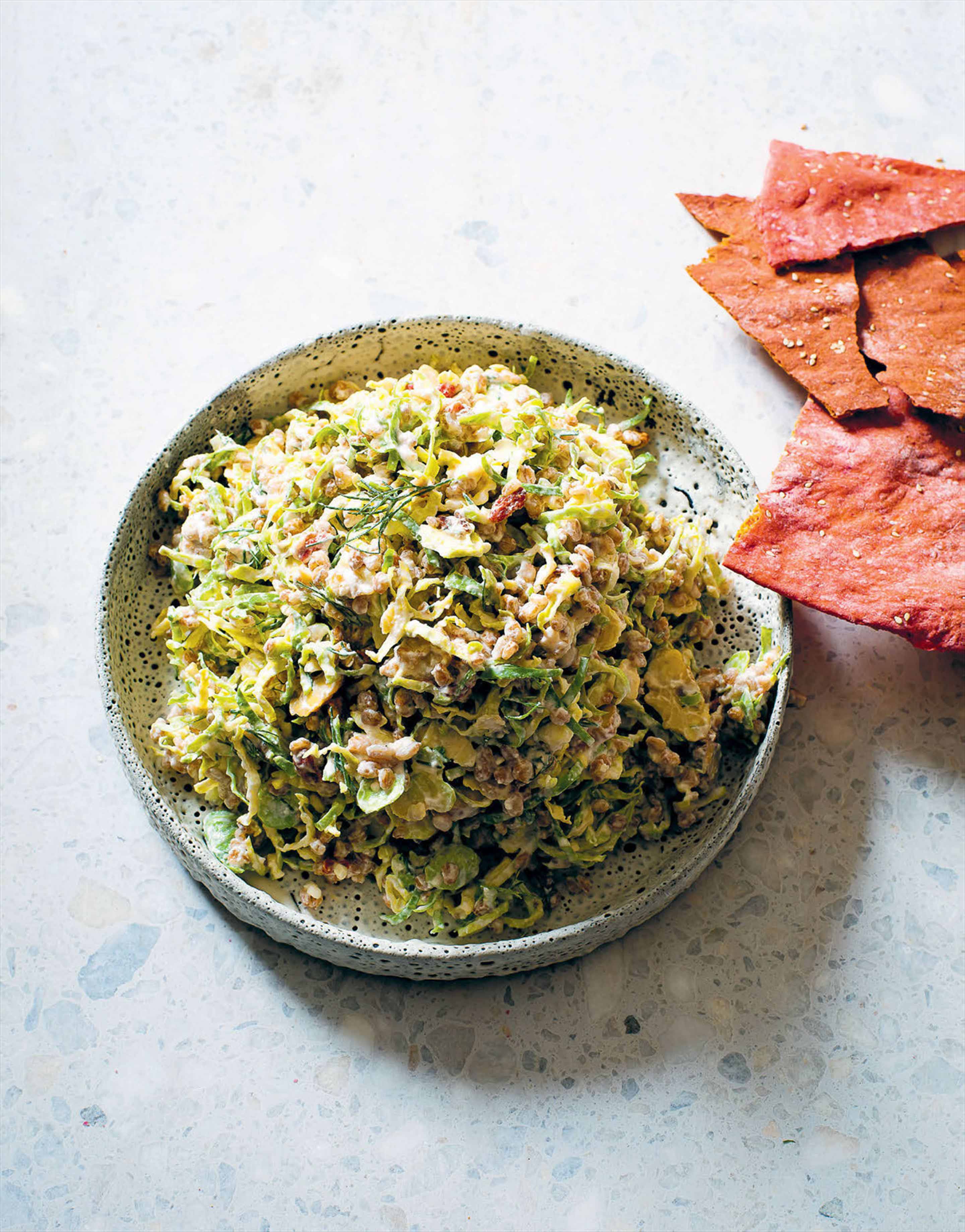 Farro, chestnut & brussels sprout slaw