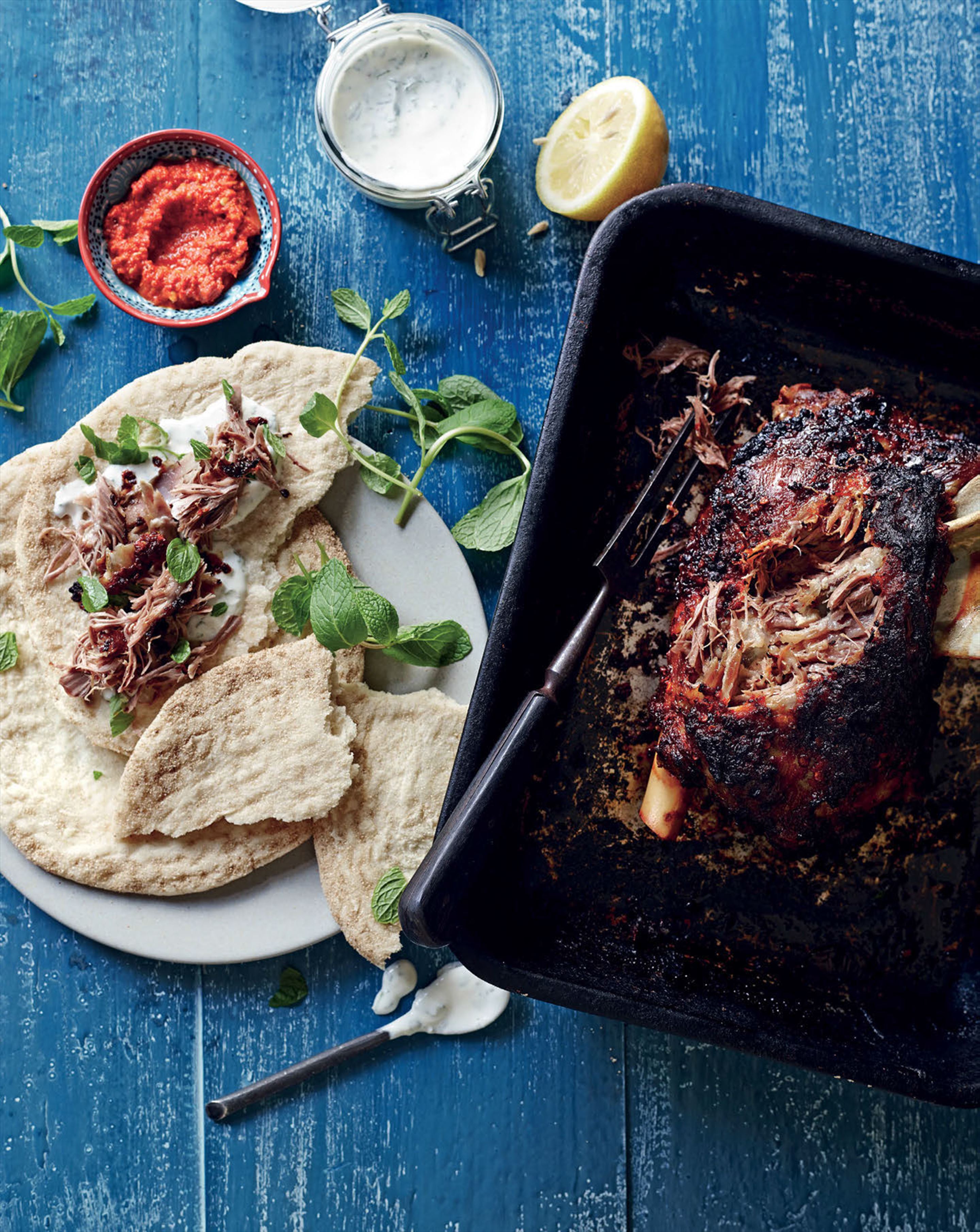Slow-roasted lamb shoulder with harissa