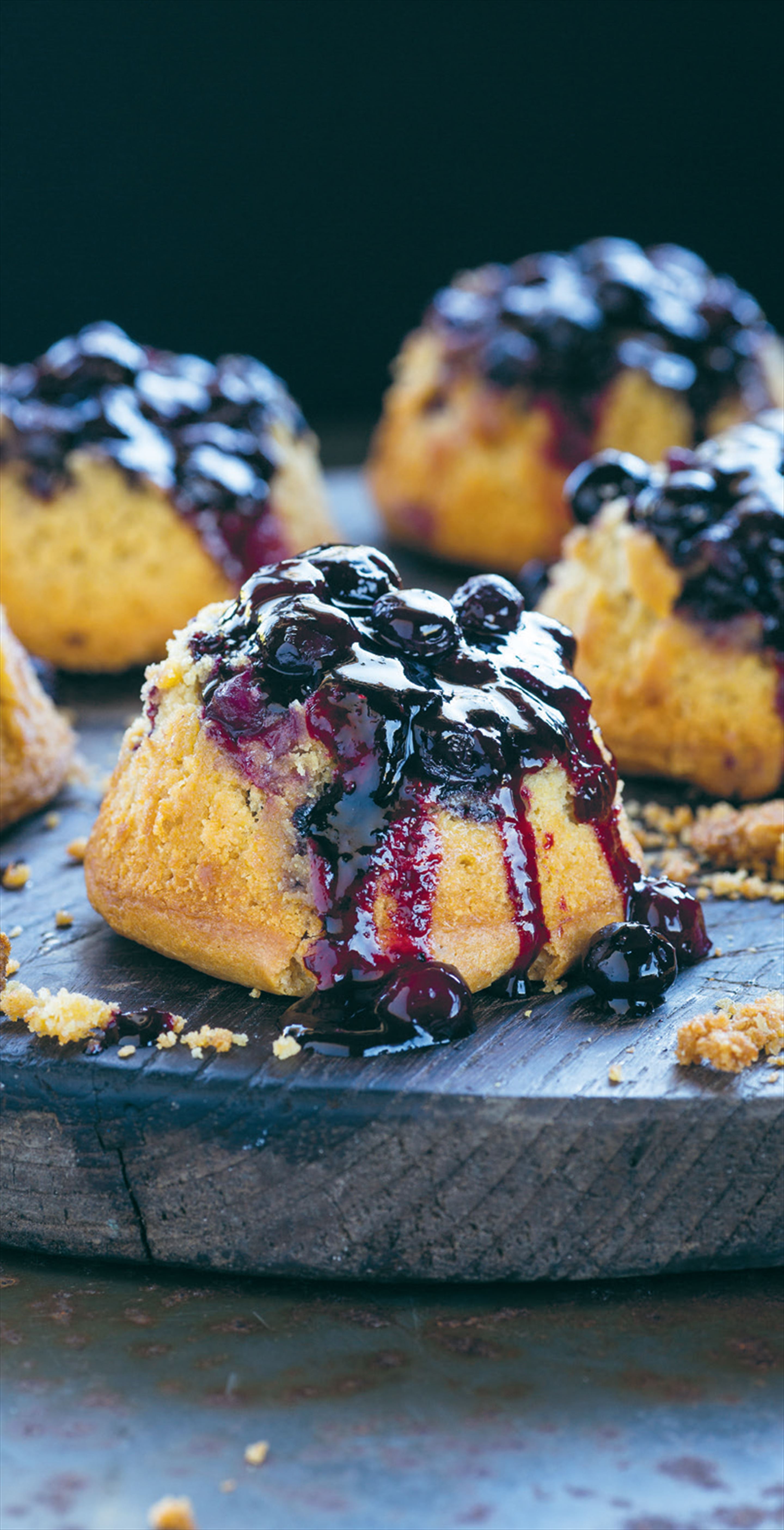 Warm Mexican corn & blueberry puddings