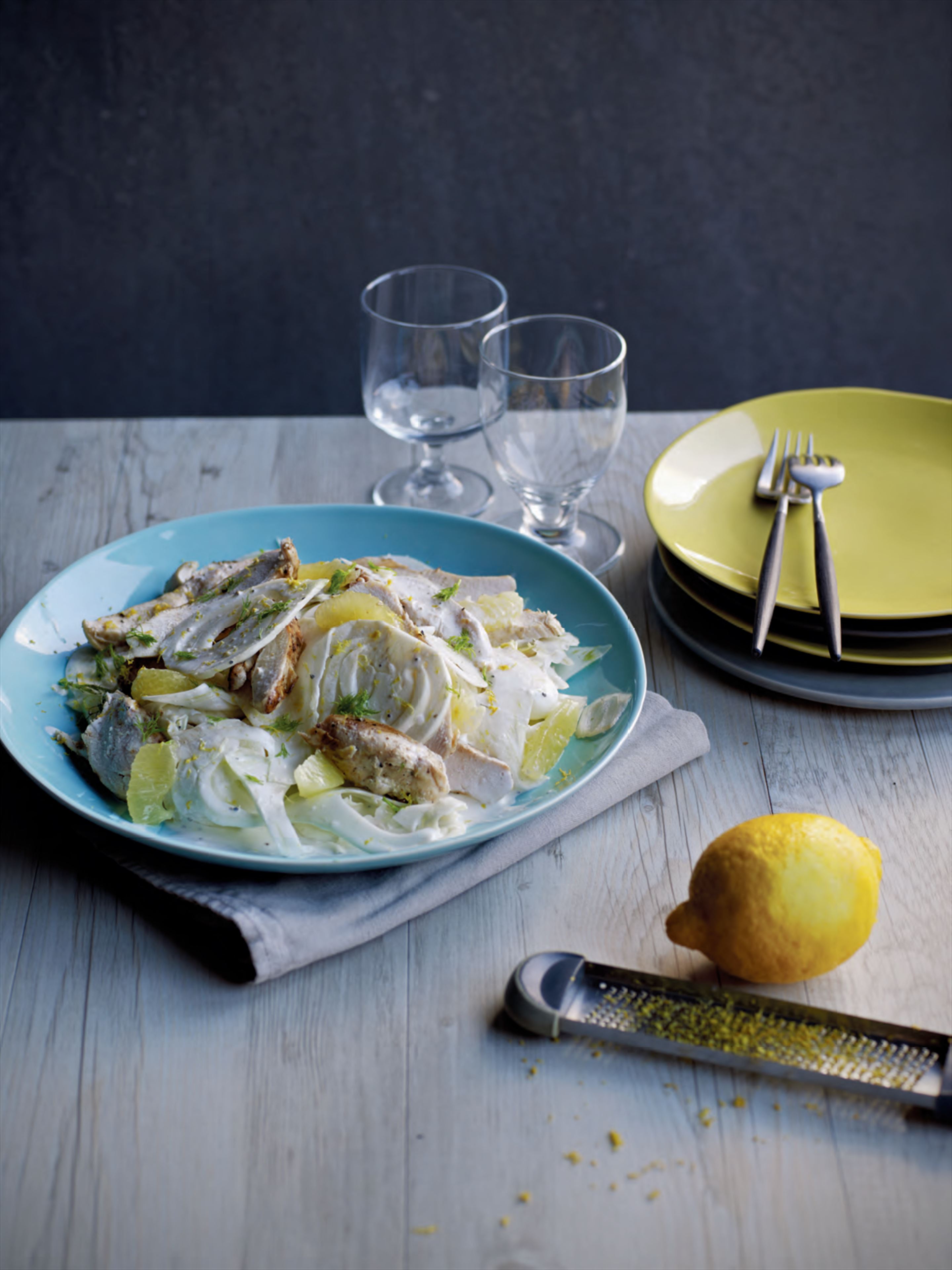 Pan-fried chicken with lemon & fennel salad