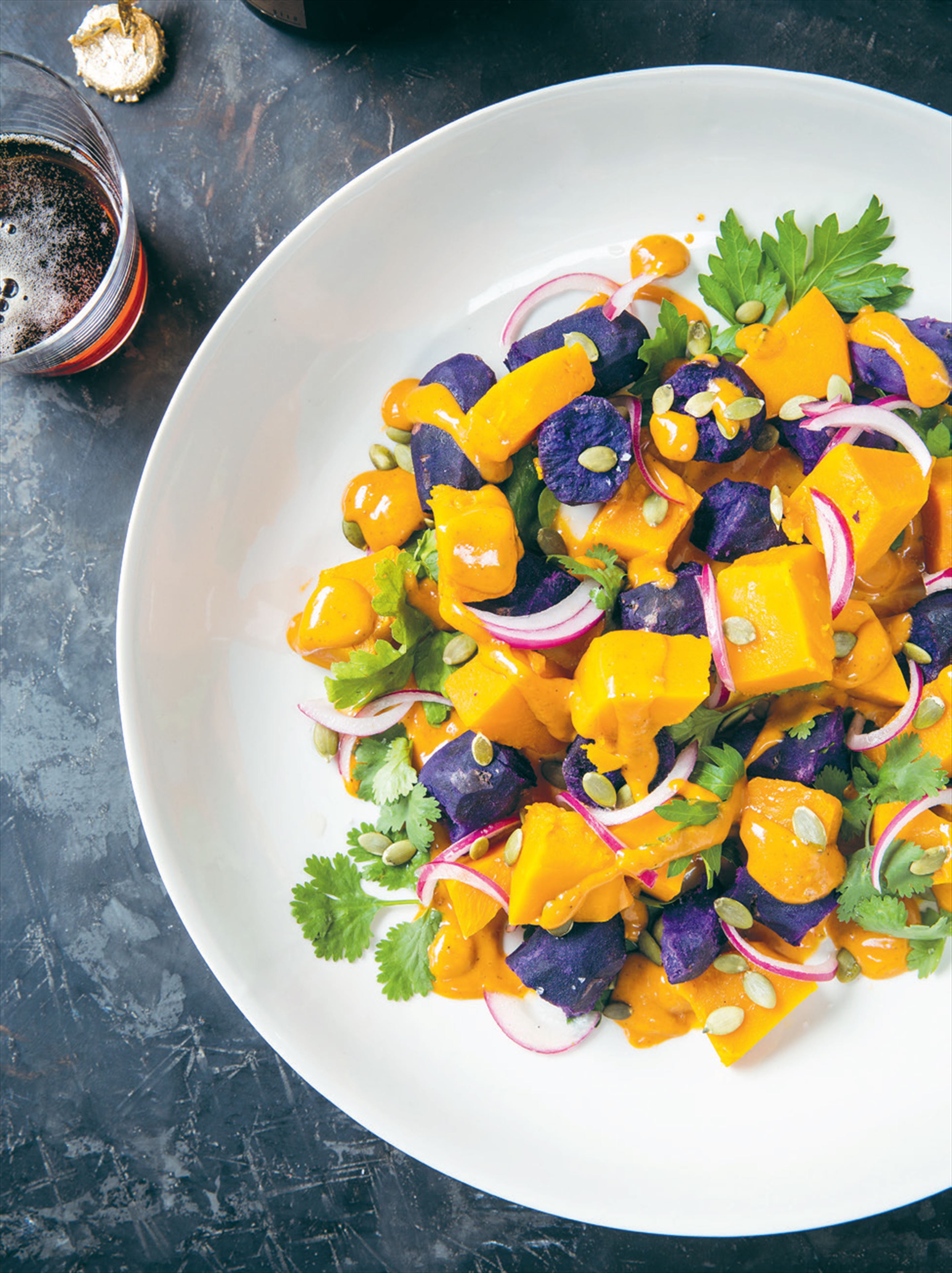 Peruvian purple potato & pumpkin salad