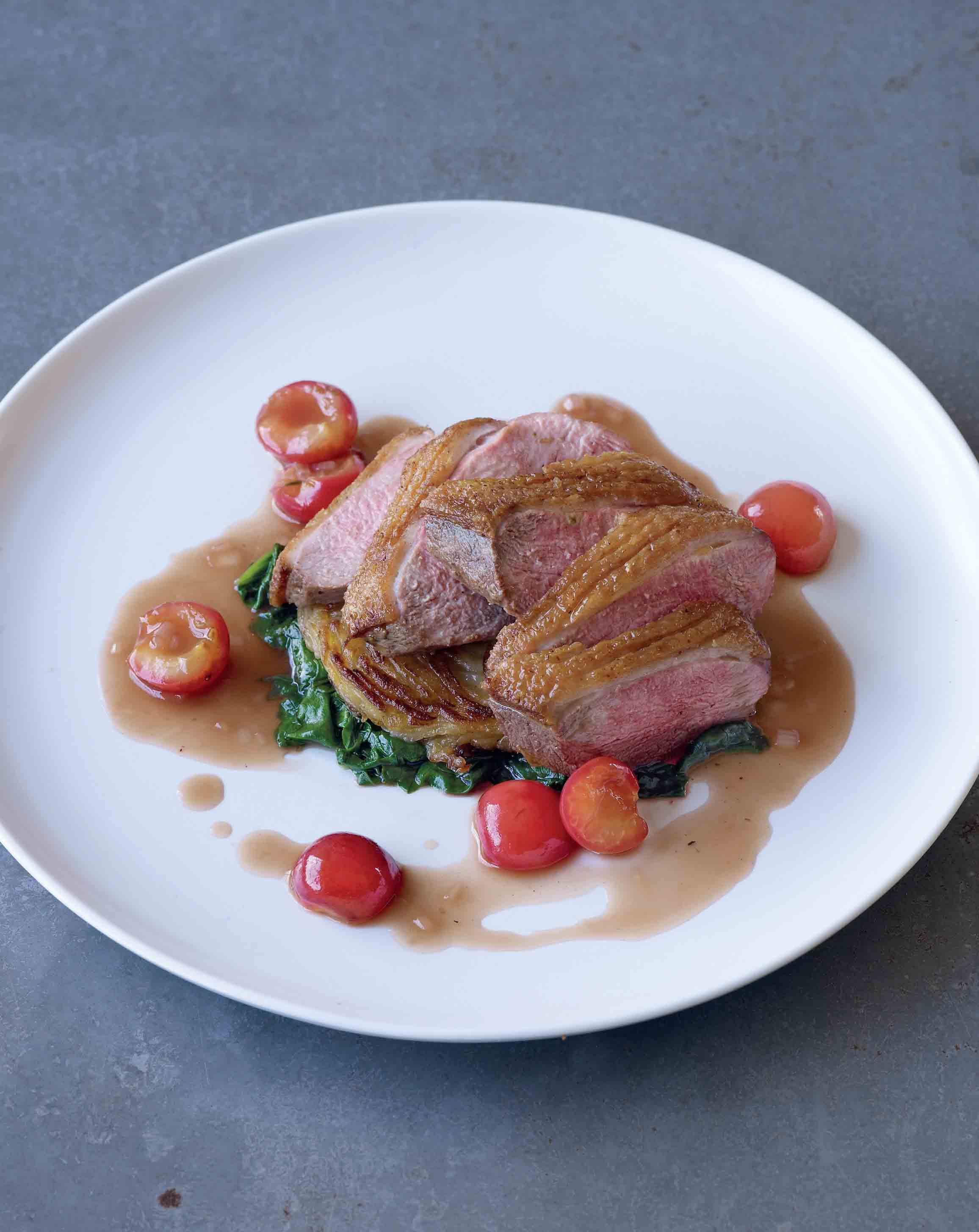 Duck breasts with thyme and cherries