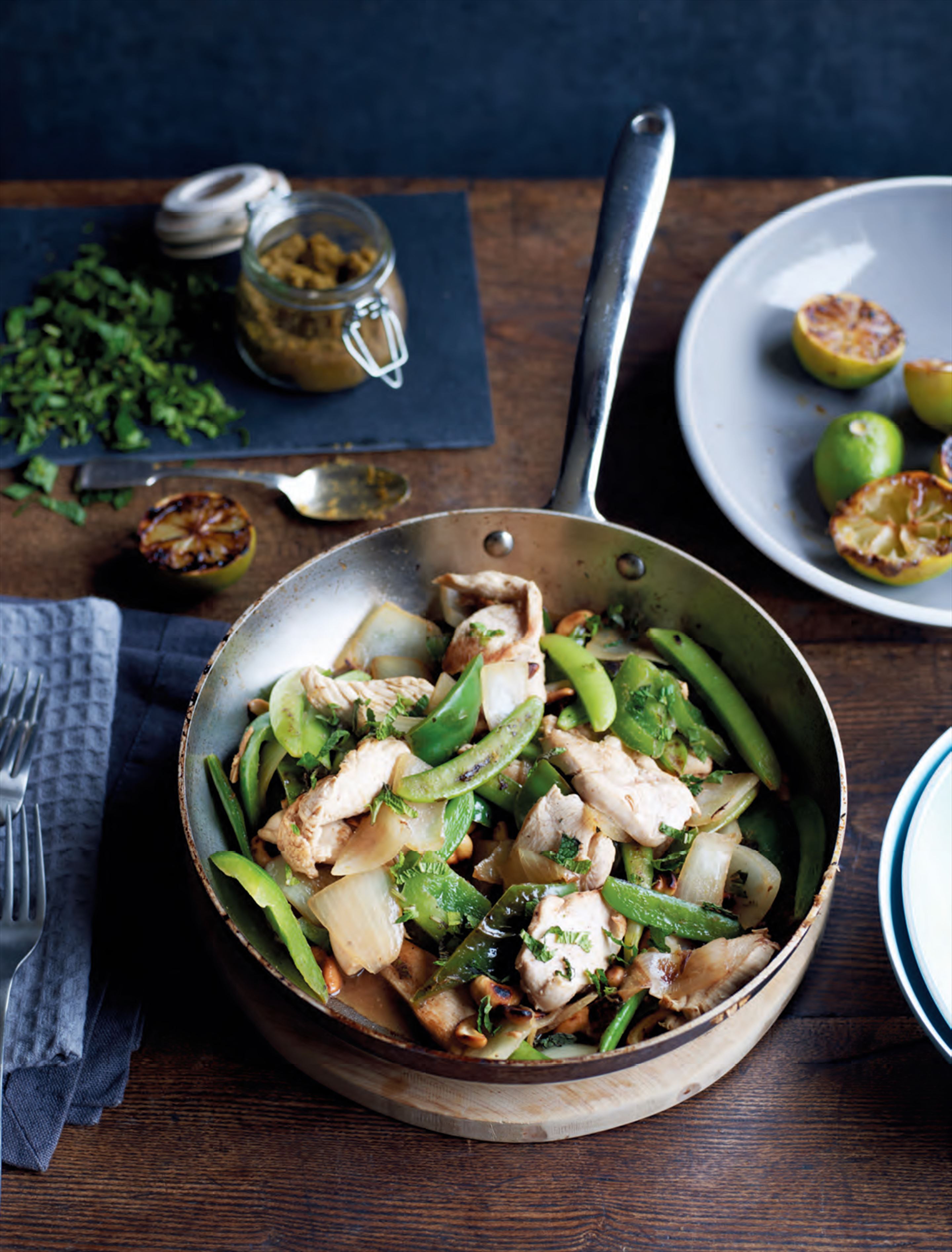 Thai chicken & cashew stir-fry with charred limes