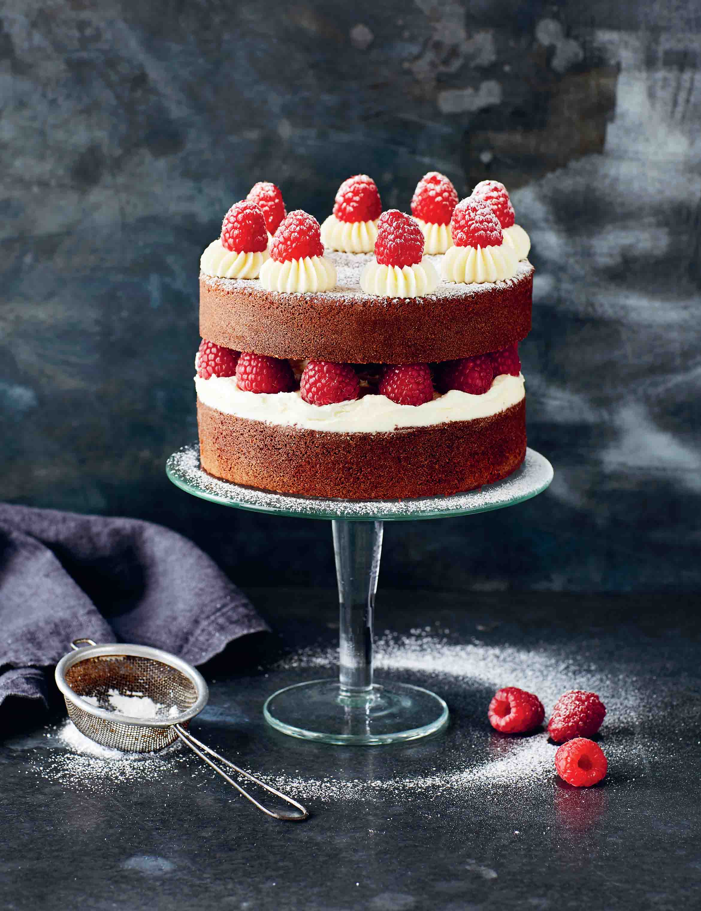 Red velvet and raspberry layer cake
