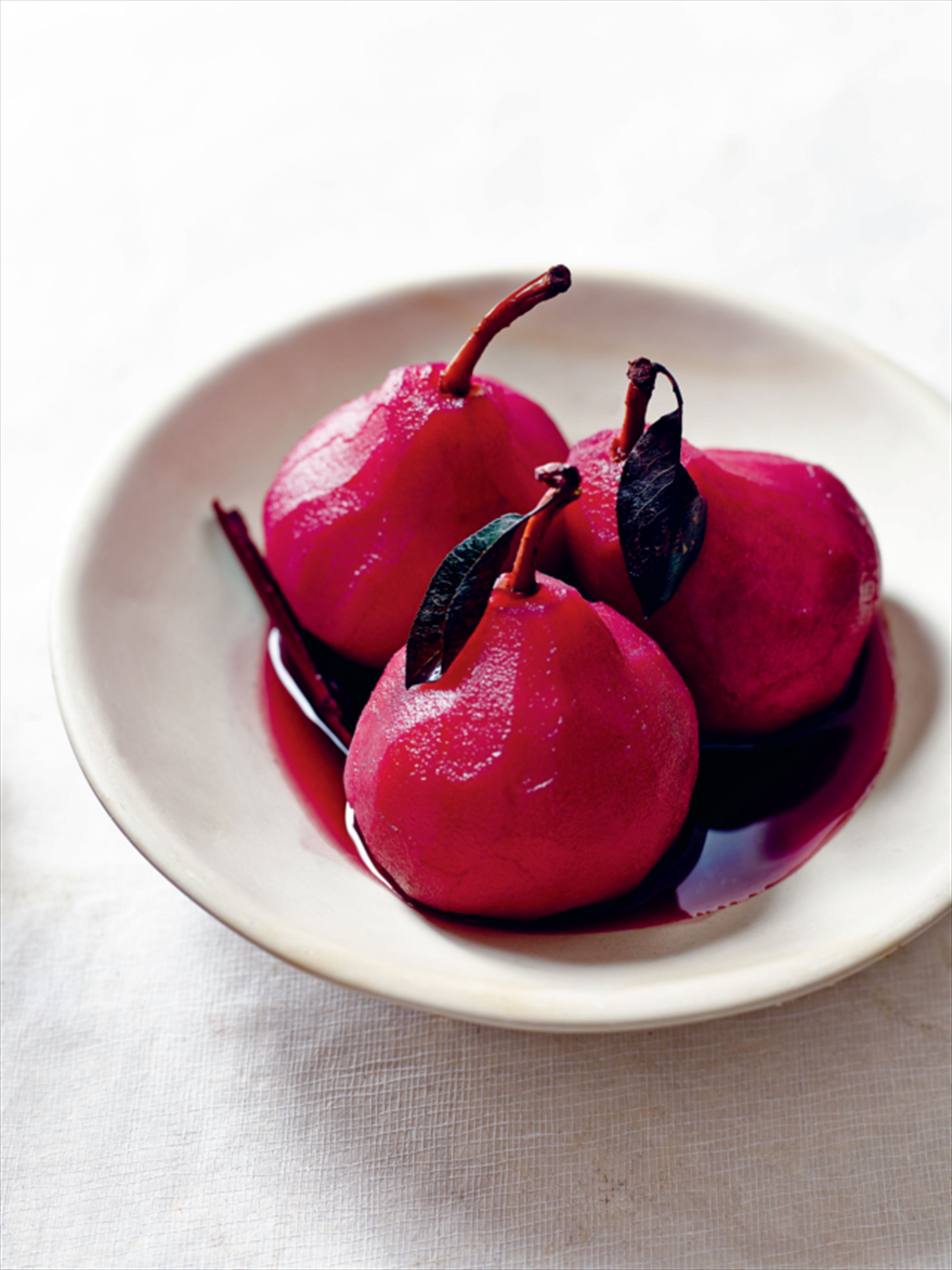 Pears poached in spiced red wine