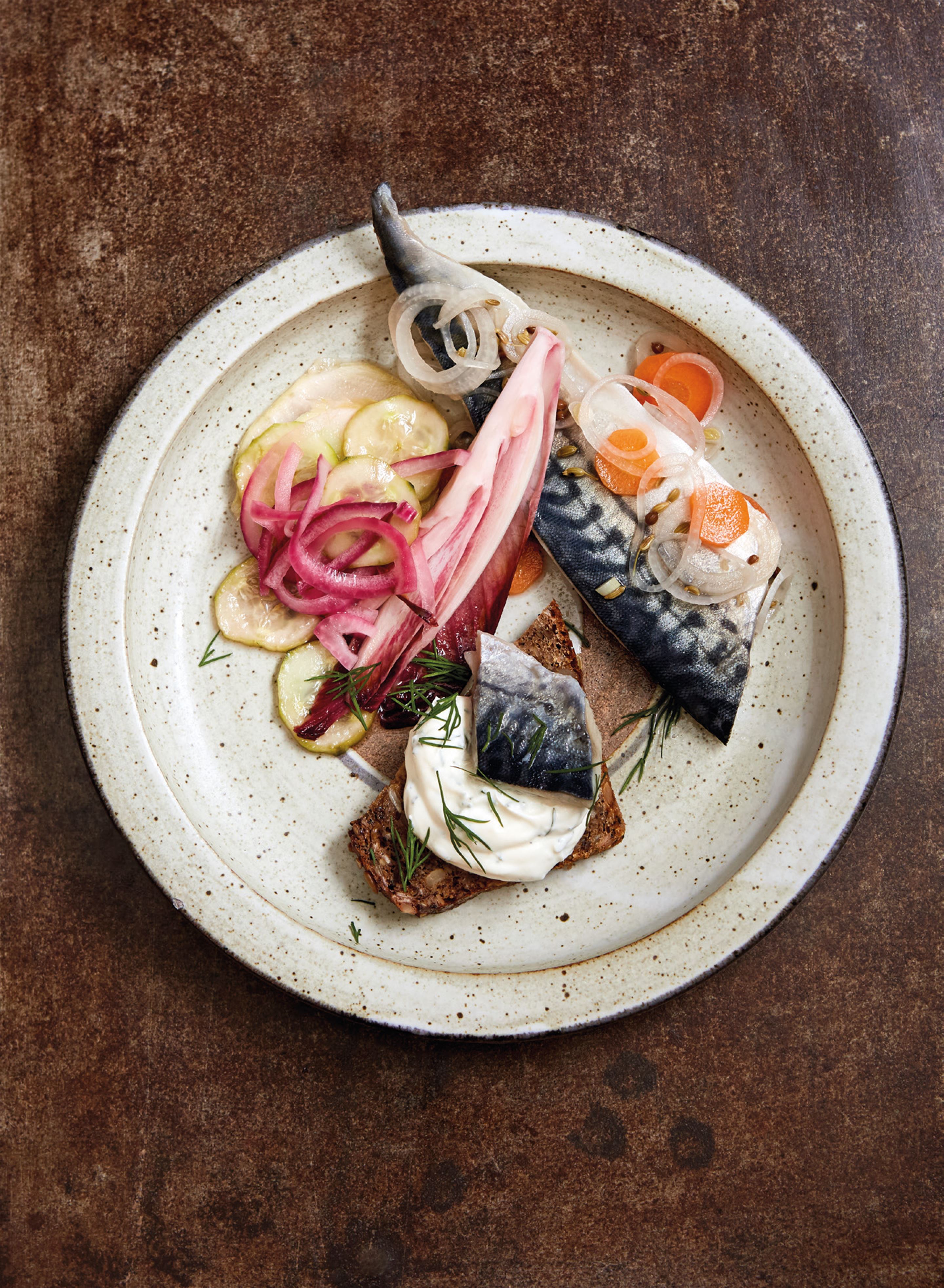 Quick soused mackerel with bread-and-butter pickles