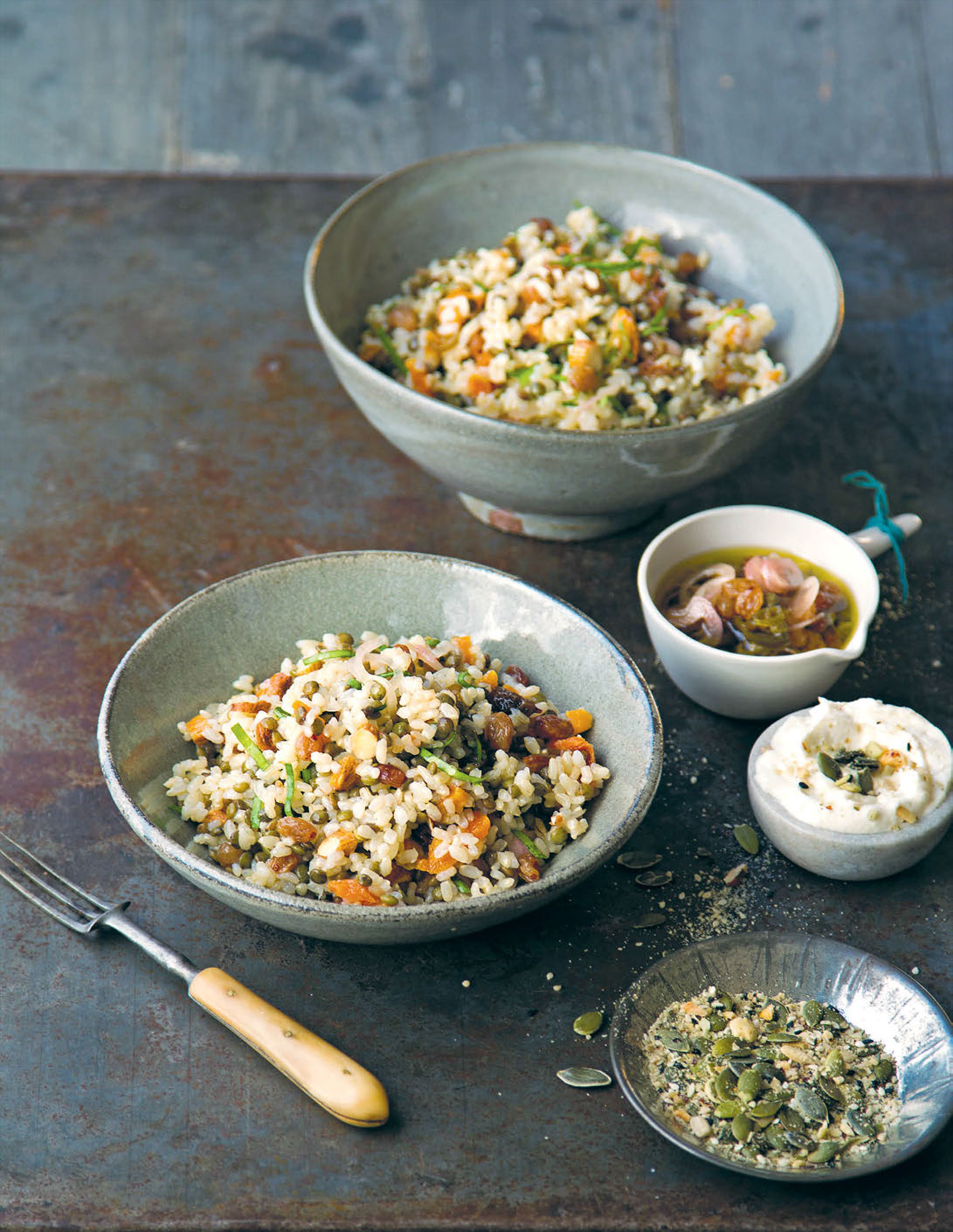 Brown rice and feta salad with hot ’n’ sour dressing