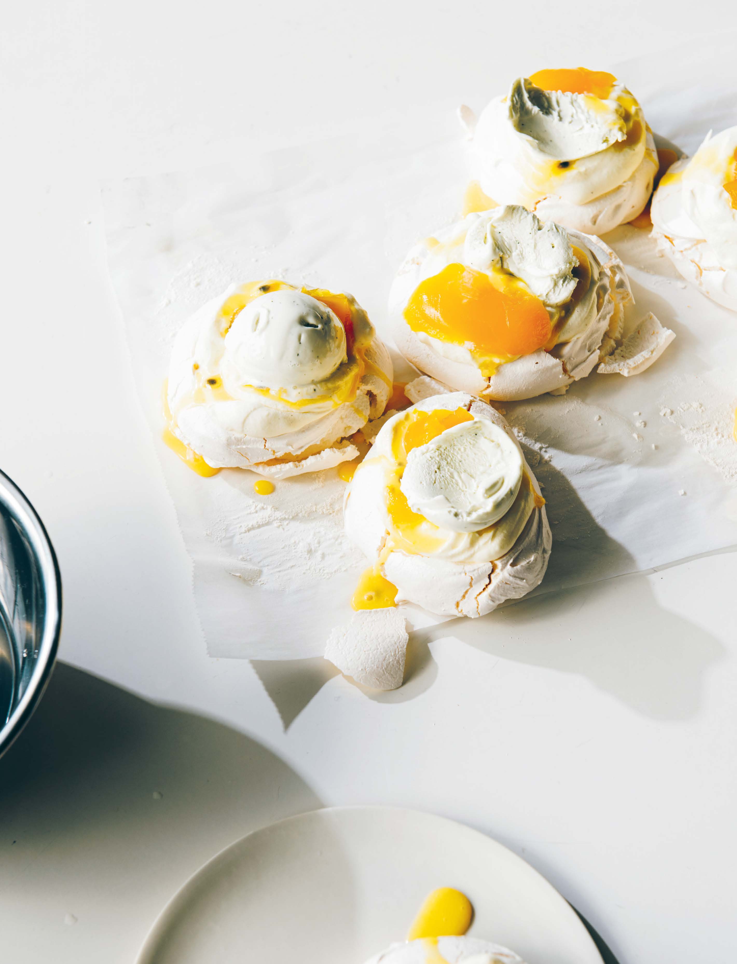 Passionfruit pavlova with fresh mint gelato and coconut